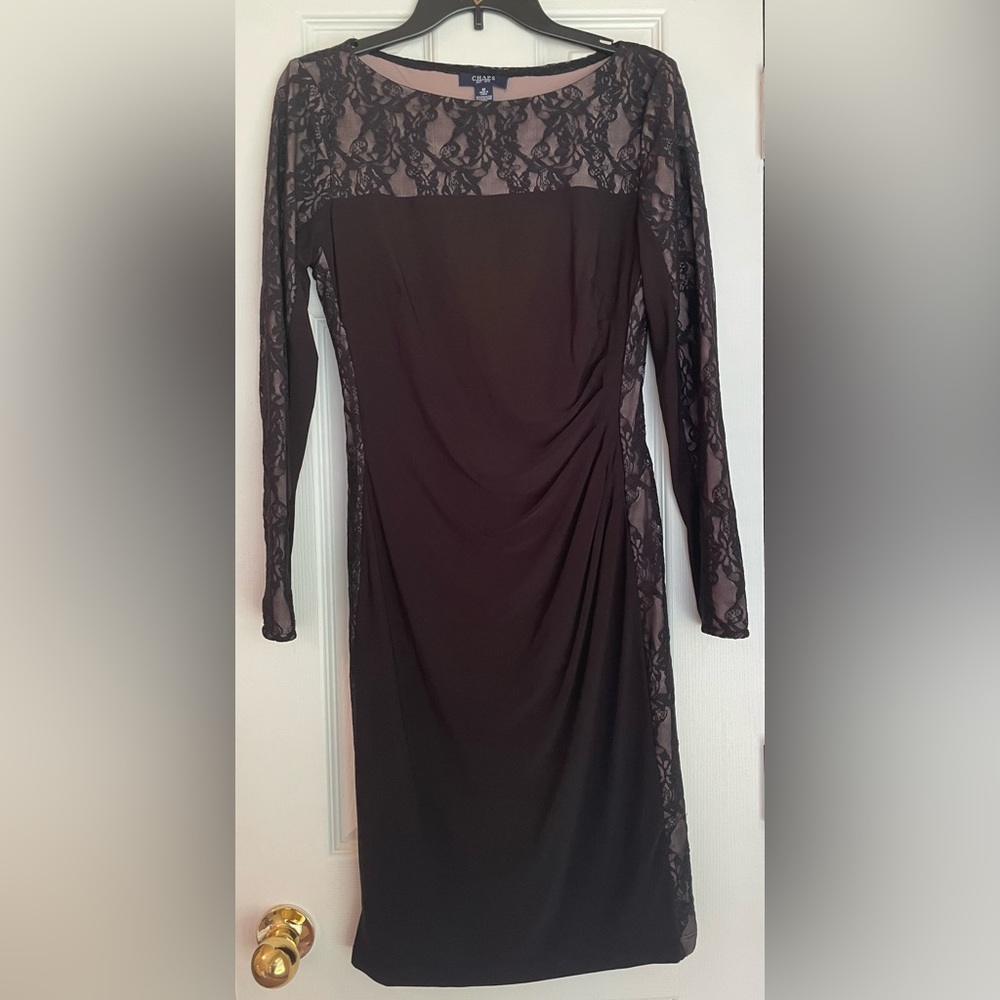 CHAPS Formal Ruched Lace Dress